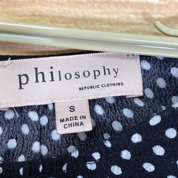 Philosophy Polka Dot Cold Shoulder Top Size Small Black &‎ White Long sleeve - Picture 5 of 7